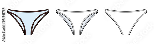 Women High Cut Brazilian Cut Bikini Bottom Vector Template, Cheeky Swimwear Fashion Flat Design Set