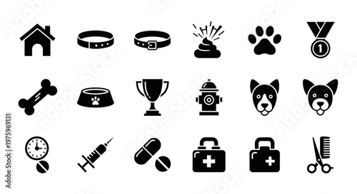 Set of Dog Care and Pet Health Icons for Veterinary and Animal Services