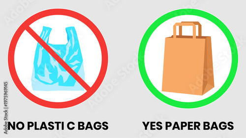 An informative graphic comparing the use of plastic bags versus eco-friendly paper bag alternatives