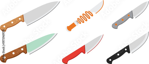 Kitchen Knife Icon Set with Different Chef Cutting Tools and Blade Styles for Cooking Food Preparation and Culinary Design Collection