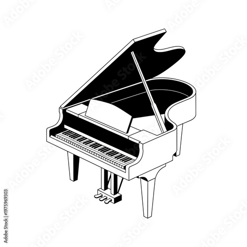 Grand piano illustration black and white line art
