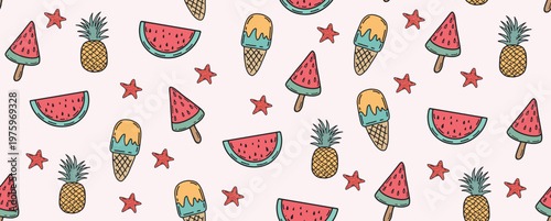 Summer doodle pattern with ice cream 