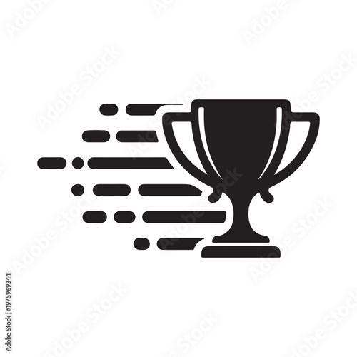 Fast moving trophy cup icon representing speedy success and winning achievement concept vector illustration