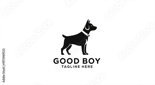 Minimalist black silhouette logo design of a loyal dog, symbolizing companionship and pet care services