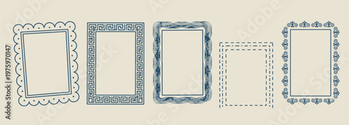 Vintage ornate frame border designs, hand drawn classic photo frames, decorative certificate edge graphics, antique mirror style sketches, royal Victorian border elements, elegant document frame doodl