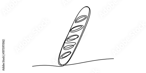 A single continuous line drawing of a crusty french baguette loaf isolated on a white background Vector, illustration