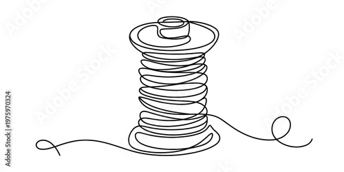 A single continuous line drawing of a spool of sewing thread for tailoring and textile craft work Vector, illustration