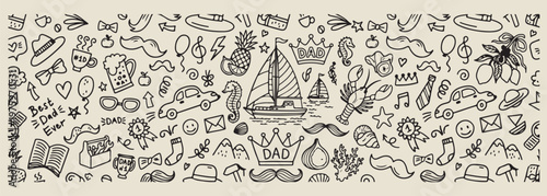 Nautical marine adventure hand drawn icons, vintage sailboat and sea life sketches, maritime lighthouse and anchor doodles, ocean exploration graphic elements, hand drawn sailor and captain symbols, s