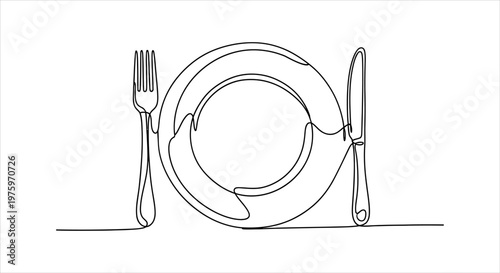 Minimalist Continuous Line Drawing of a Place Setting with Utensils