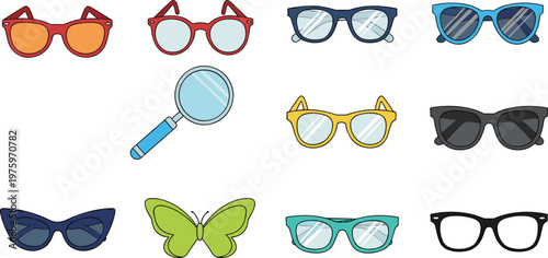 Creative Sunglasses and Eyewear Icon Set with Stylish Frames Shapes Accessories and Vision Elements for Fashion Optical Design Collection