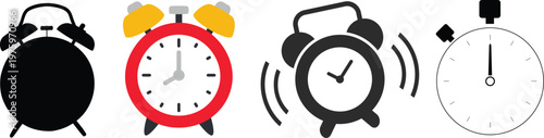 Vector Time and Clock icons set.Clocks icon collection design. Horizontal set of analog clock icon symbol .Circle arrow icon.Vector illustration.horizontal set of analog alarm clock icon notifying