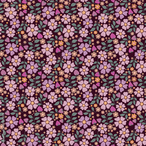 A vibrant abstract seamless pattern featuring colorful pink and purple flowers designed as a sweet candy texture for a decorative wallpaper vector illustration