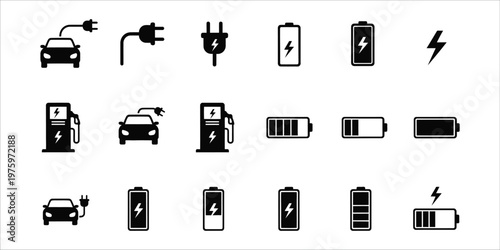 Electric vehicle charging icons a comprehensive set for modern energy solutions