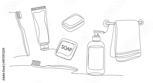 Toiletries on a bathroom countertop.