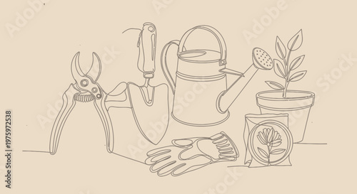 Gardening tools and accessories set.
