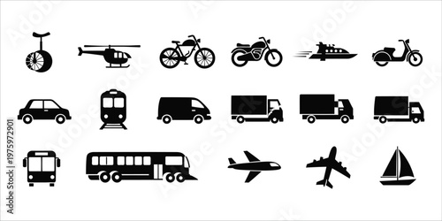 Diverse transportation icons a collection of vehicles for various modes of travel