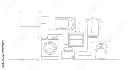 Collection of household kitchen appliances.