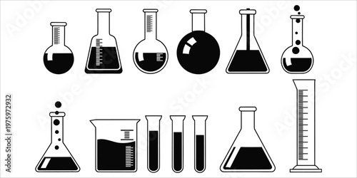 Vintage chemistry lab equipment illustration flasks beakers and test tubes