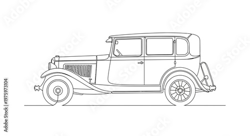 Vintage Car Side View Illustration.