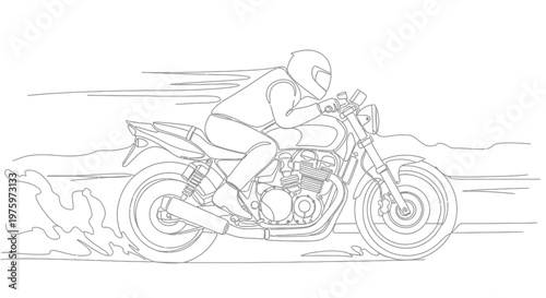 Man riding motorcycle fast on road.