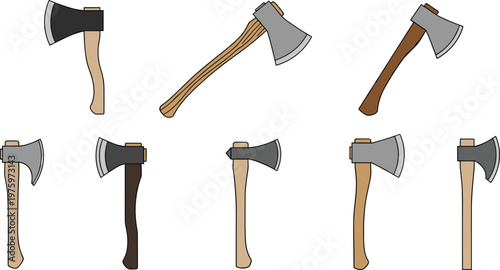 Canvastavla Collection of Wood Cutting Axes with Different Handle Styles for Forestry, Campi