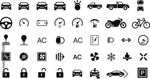 Foto Automotive dashboard and control icon set featuring steering speed fuel air cond