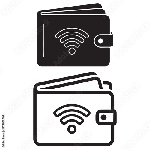Two different wallet icons with wireless signal symbol representing contactless payment technology