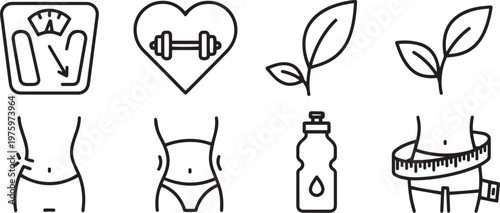 Black and white line for healthy lifestyle and weight loss line healthy lifestyle fitness wellness diet