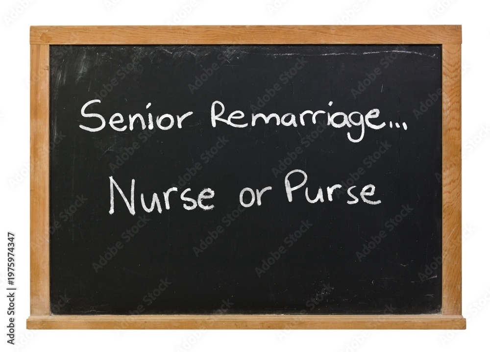 Fototapeta premium Nurse or Purse written in white chalk on a black chalkboard in a wooden frame isolated on white