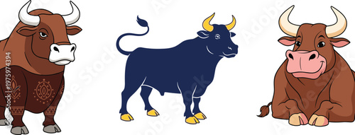 Bull and Cow Illustration Set with Different Poses for Farm, Livestock, Agriculture, and Animal Vector Illustration Designs