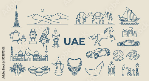 uae desert and skyline doodles, hand drawn dubai city sketches, aesthetic emirati culture art, creative uae tourism line art, minimal middle east travel icons, scrapbook uae travel elements, uae lifes