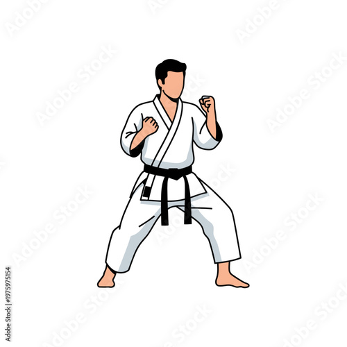 Karate fighter in white gi and black belt, ready stance, martial arts, combat sport