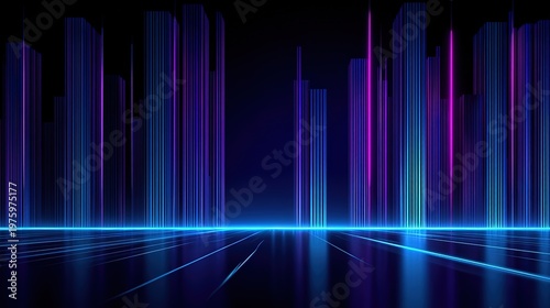 Cyber City at Night: A futuristic cityscape glows with neon lights, creating a captivating digital art experience, that projects high-tech advancement, innovation, and urban exploration. 