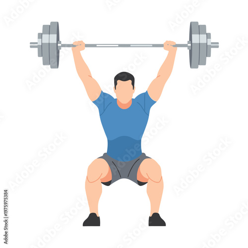 Man Performing Barbell Overhead Squat Exercise, Fitness and Strength Training