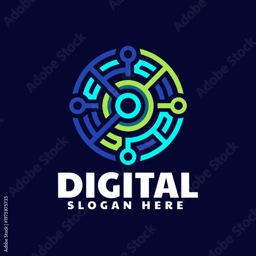 A vibrant digital logo that symbolizes connectivity, technology, and innovation, perfect for branding in the tech sector or startups focused on digital solutions.