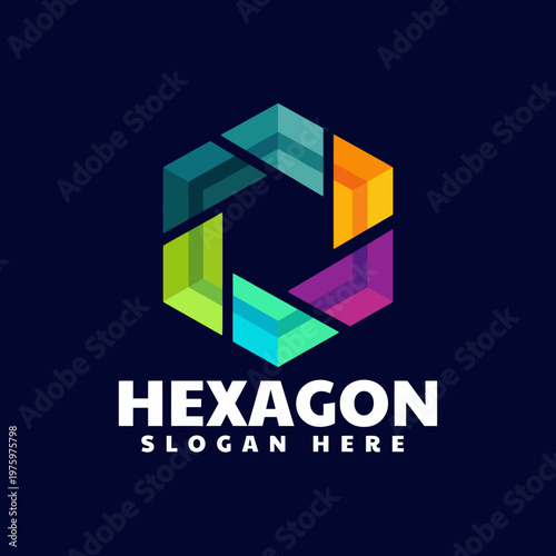 A striking hexagonal logo bursting with colors that reflect innovation and structure, perfect for brands in technology and design sectors looking for a bold identity.