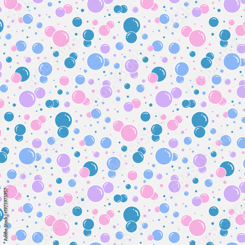 Multicolored water bubbles in a pattern.Vector seamless pattern of multicolored water bubbles on a light background.