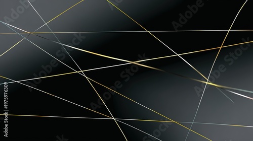 Geometric Serenity: Abstract linear design of golden and silver lines crossing over a dark, subtly shaded background, invoking a sense of sophistication and minimalist beauty.