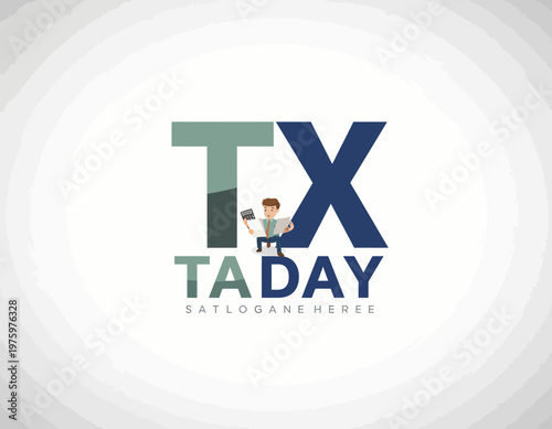 Tax Day concept with a man sitting on the letter T