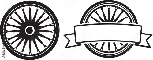 Vintage wagon wheel and emblem banner design set