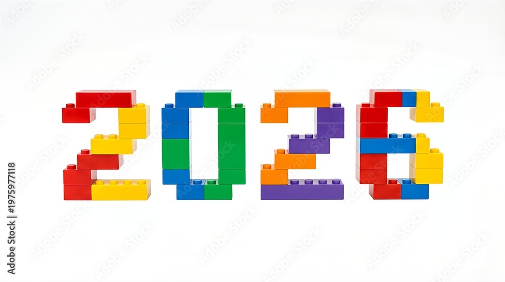 Fototapeta premium Bright blocks form the year 2026 against a white background.