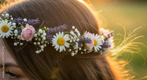 Flower Crown Daisy Lavender Floral Hair Accessory Head Decoration Fashion Style Plant Beauty Hairdo Fresh Natural Headband Closeup Portrait