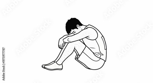 Illustration of a despondent young person curled up in a ball