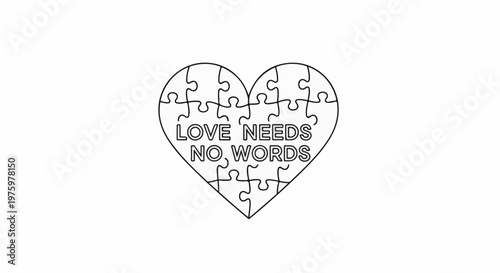 Heart puzzle with text "LOVE NEEDS NO WORDS" inside