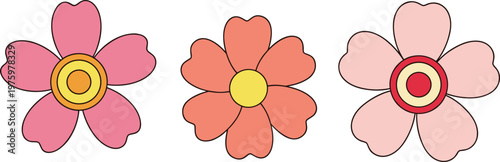 Simple Flower Icon Set with Colorful Petals for Spring, Nature, Floral Decoration, and Minimal Vector Illustration Designs