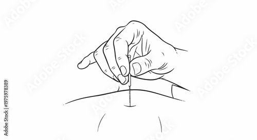 Hand inserts medical device into skin