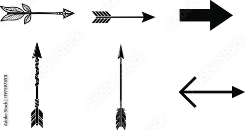 Arrow Collection with Tribal, Decorative, and Directional Arrow Icons for Navigation, Design, and Symbol Vector Illustration