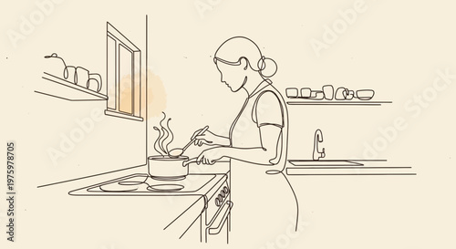 Woman cooking in the kitchen area.