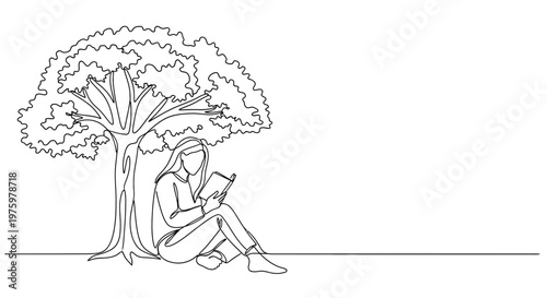 Woman Sitting Under Tree Reading Book.