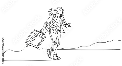 Woman walking with suitcase luggage travel.